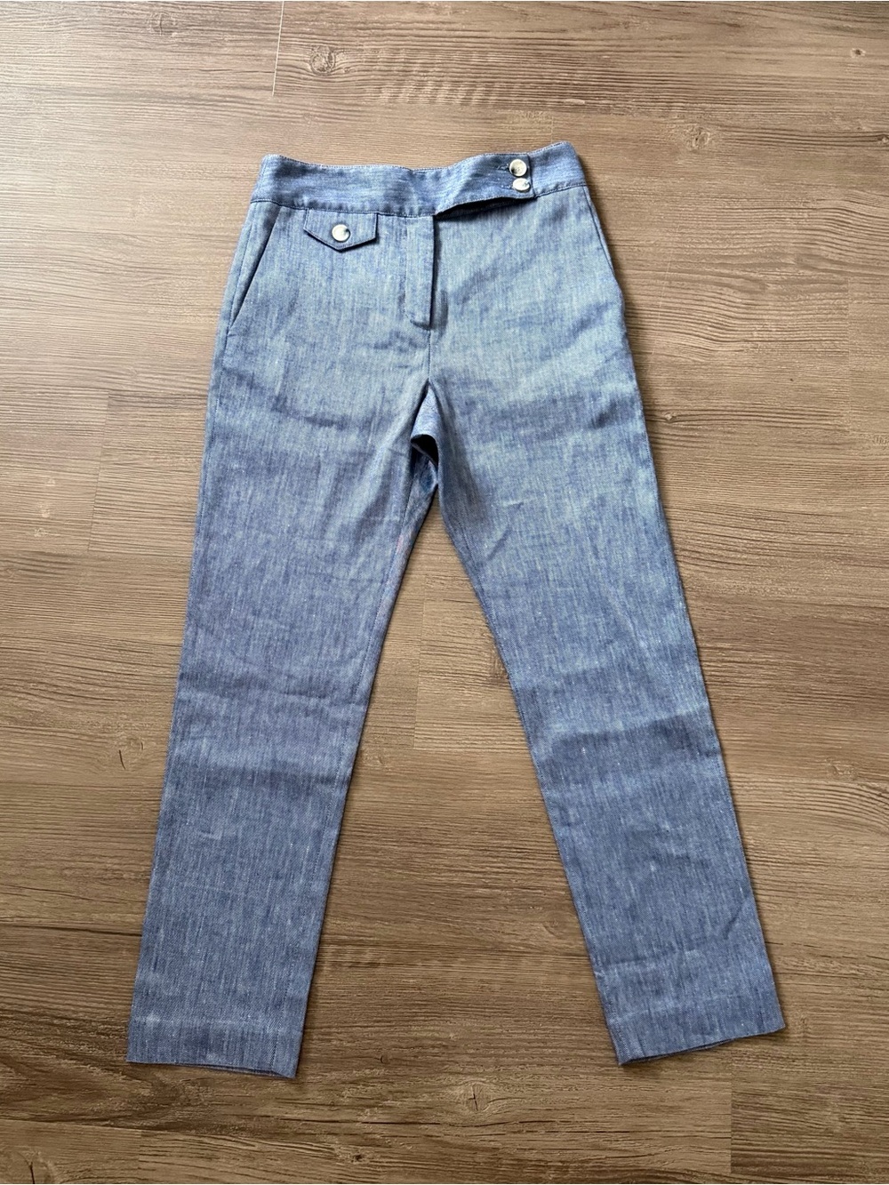 Veronica Beard Linen Blend High Rise Straight Ankle Pants Blue Size 0